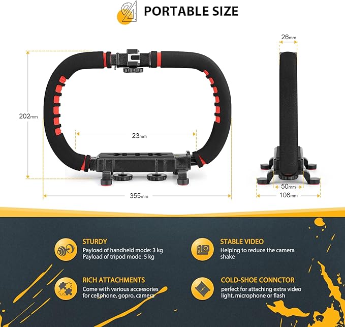 Zeadio Handheld Stabilizer, Versatile Grip Rig with Carrying Case, Compatible with All Smartphones and Action Cameras