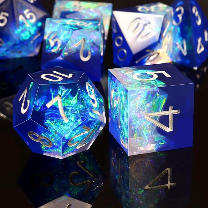 Haxtec DND Dice Set Sharp Edge Resin Dice with Dice Case Blue D&D Polyhedral Dice for TTRPGs Compatible with Dungeons and Dragons Galaxy Series