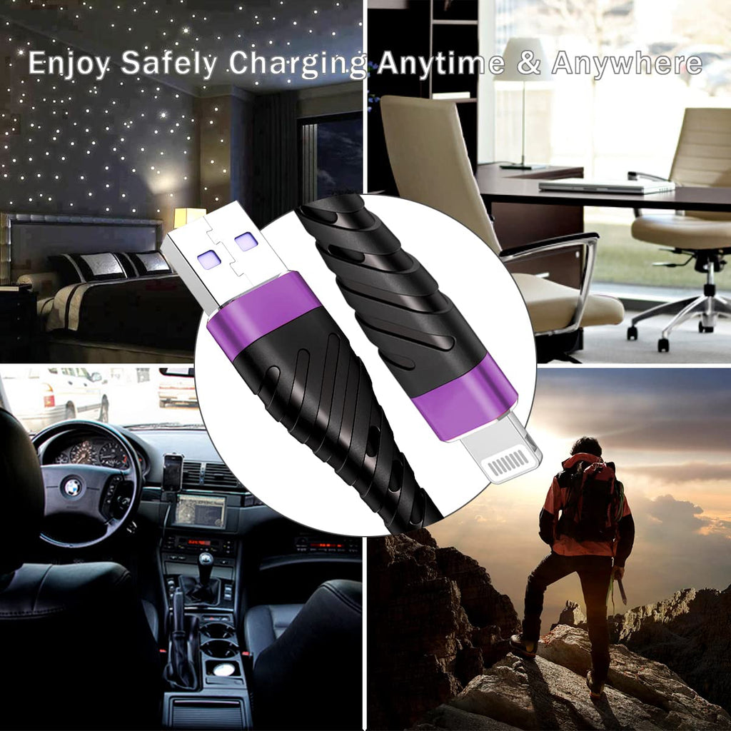 OIITH MFi Certified for iPhone Charger Cable 3 Pack 10 Ft, Extra Long for Lightning Charging Cord, Fast 2.4A for iPhone USB Cord Compatible with iPhone12/11/XS/Max/XR/X/8/8P/7P/6/iPad - Purple