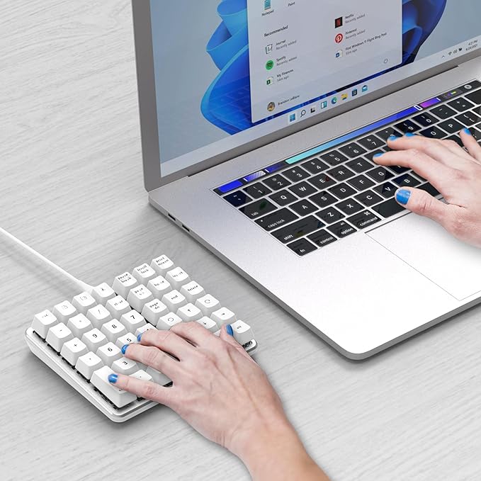 Left-Handed Mechanical Numeric Keypad, Hot-Swap LED Backlit Number Pad, Dual Mode USB C Keyboard, Expanded into a Left-Handed Keyboard (White)