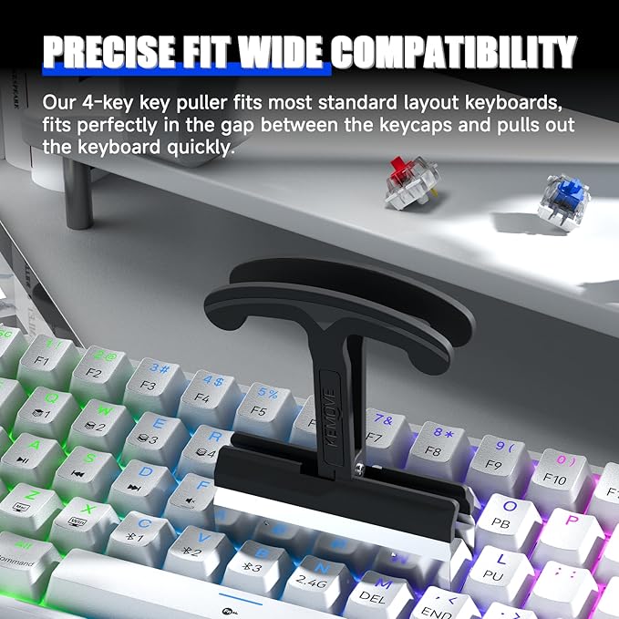 KEMOVE P11 4-Key Keycap Puller - Custom Gaming Mechanical Keyboard Cleaning and Removal Tool, Made with PC and 420 High-Carbon Stainless Steel, Suitable for Standard Layout Keyboards(Black)
