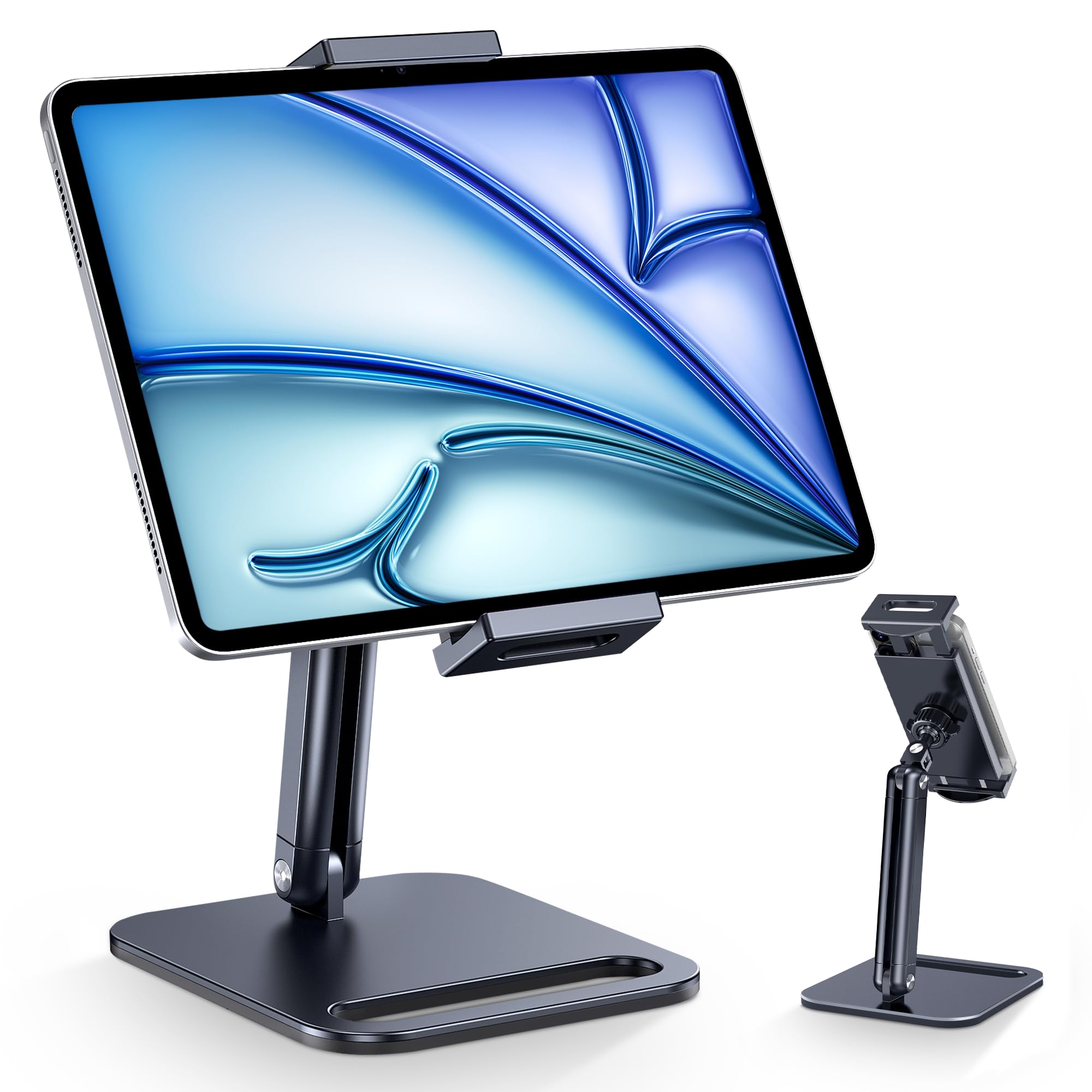 CreaDream Tablet Stand, Heavy Aluminum Tablet Holder for Desk with Adjustable 360° Swivel Bracket, Compatible with iPad Pro/Air/Mini, Galaxy Tab, Surface Pro, Kindle Fire 4.7''-13", Black