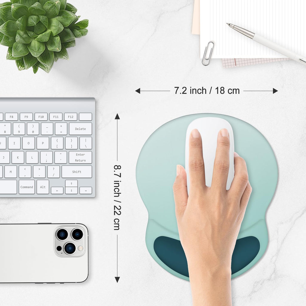 ITNRSIIET Ergonomic Mouse Pad with Comfort Gel Wrist Rest, Non-Slip PU Base, Smooth Textured Surface, Reduces Hand Fatigue & Wrist Pain, 8.7 x 7.2 Inch for Office Gaming Home, Light Green to White