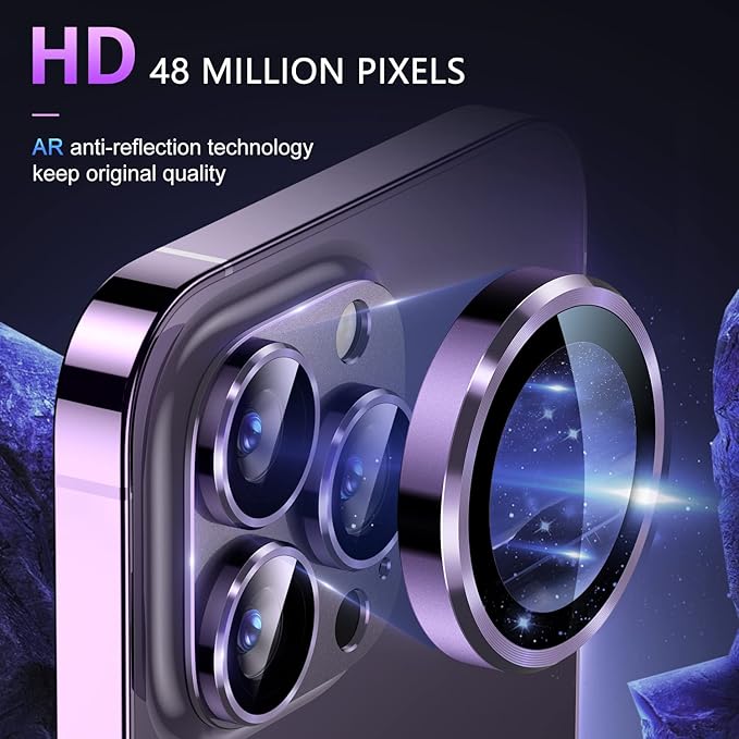 Uyiton for iPhone 14 Pro/iPhone 14 Pro Max Camera Lens Protector, [Drop Protection] 9H Tempered Glass Camera Cover screen Metal Ring Case Friendly Scratch Resistant Easy to Install - Matte Purple