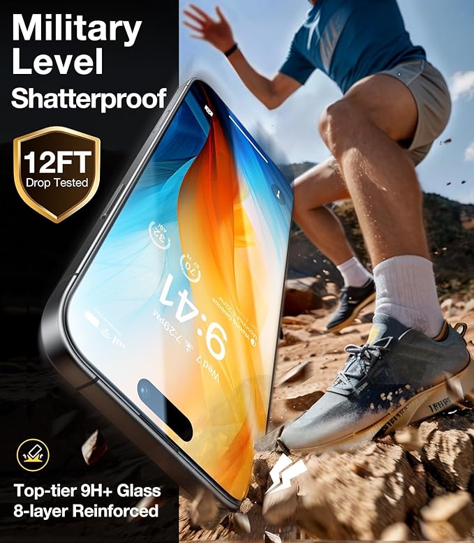 UltraGlass Unbreak Top 9H+ Glass for iPhone 16 Pro Screen Protector 6.3" (12FT Military Grade Shatterproof) Screen Protector 16 Pro Tempered Glass (Longest Durable) Full Coverage 16Pro, 2 Pack
