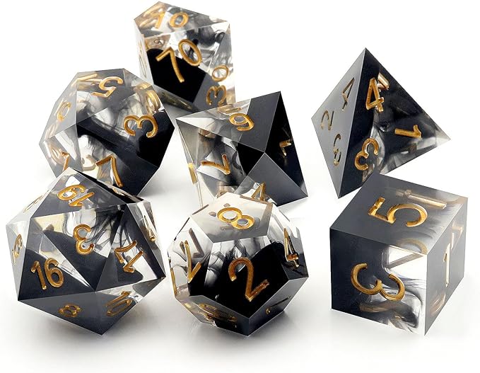 Haxtec Sharp Edge Dice Set DND Dice Set with Dice Case Handmade Black Swirls Resin D&D Dice Set for TTRPGs Compatible with Dungeons and Dragons Gifts-Dark Soul