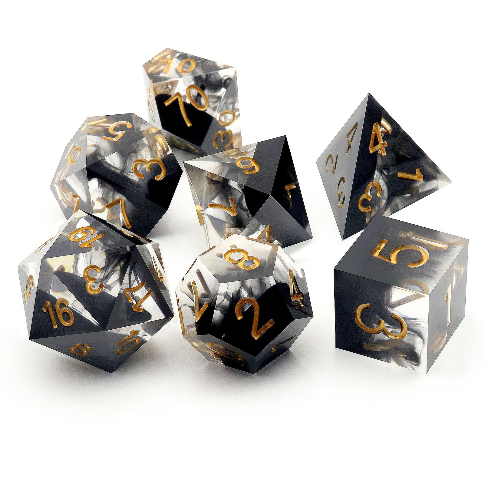 Haxtec Sharp Edge Dice Set DND Dice Set with Dice Case Handmade Black Swirls Resin D&D Dice Set for TTRPGs Compatible with Dungeons and Dragons Gifts-Dark Soul