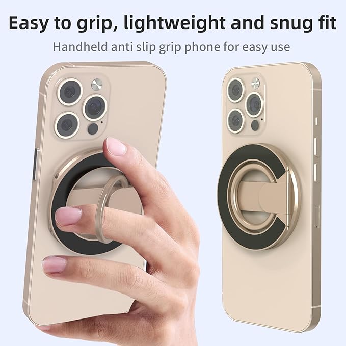 RESPECTED BRO-Magnetic-Phone-Ring-Holder with Dual Rings, Compatible with iPhone 16/15/14/13/12, Multifunctional Stand for Desk,Office,Gym,Kitchen & All Metal Surfaces, Finger Loop Grip (Desert Gold)