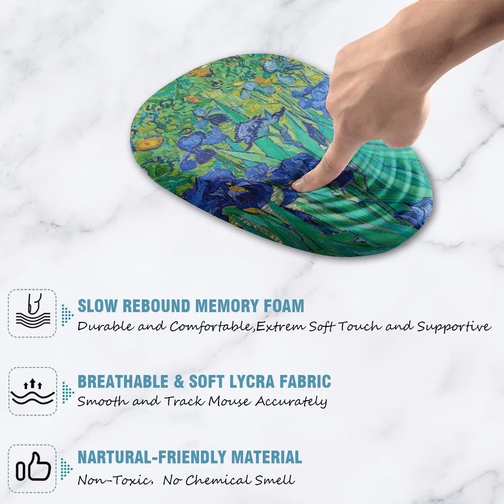 Armanza Ergonomic Mouse Pad Wrist Support, Floral Mouse Pad with Wrist Rest, Non-Slip PU Base MousePads with Foam Massage Design for Pain Relief, Desk, Office, Home, Van Gogh Flower
