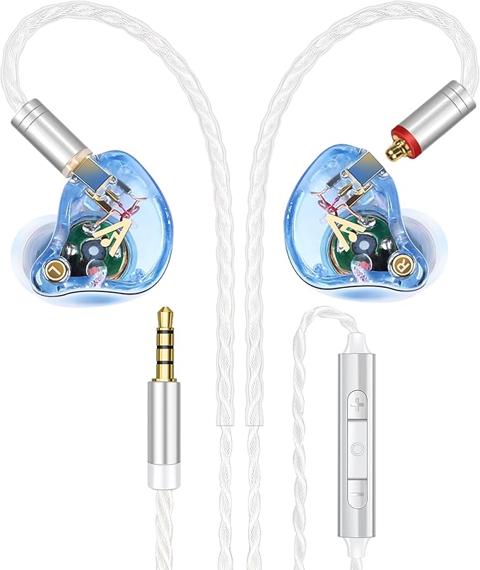 Vibes 202M Wired Earbuds - HiFi in Ear Monitor Headphones - Noise-Isolating Ear Buds w/ Mic - Clear Sound, Deep Bass & Comfort-Fit Gaming Earphones - MMCX to 3.5mm & Silver Plated Cord, Carrying Case