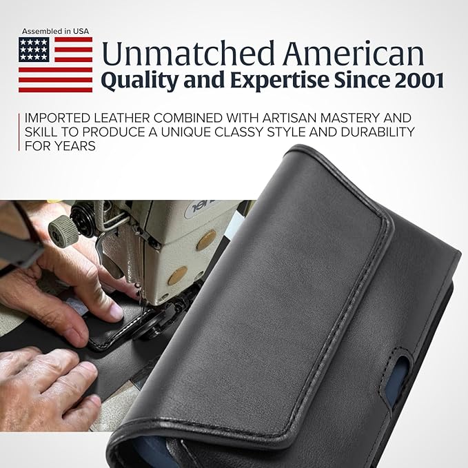 Turtleback Belt Holder for iPhone 16 Pro Max, 15 Pro Max, 14 Pro Max -Large- Fits w/Defender Bulky Style Cases, Premium Black Leather, Horizontal Case, Magnetic Close, Leather Wrapped Belt Clip