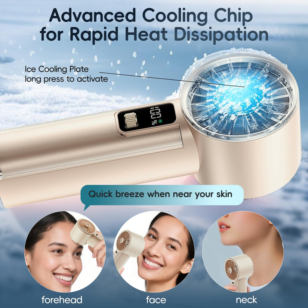 PANERGY Handheld Fan with Ice Cooler, Mini Portable Fan Rechargeable, 18Hrs Cooling, 0-100 Adjustable Speed, Small Yet Powerful, Personal Hand Fans for Travel, Beach, Outdoor, Makeup, Gifts for Women