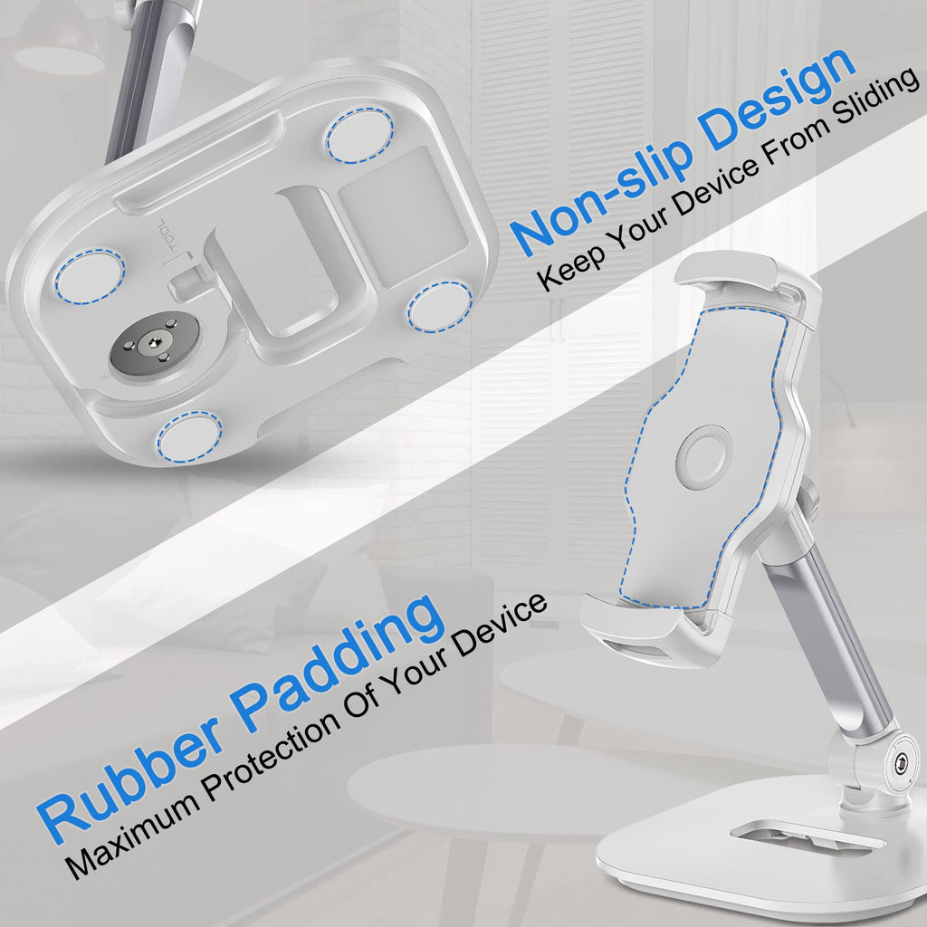 AboveTEK Upgraded Desktop Tablet Stand, 360° Swivel Tablet & Phone Desk Mount Holders for Any 4.7''-13.5'' Display iPad/Cell Phones, Stylish & Sturdy Stands for Store Office Showcase Reception (White)