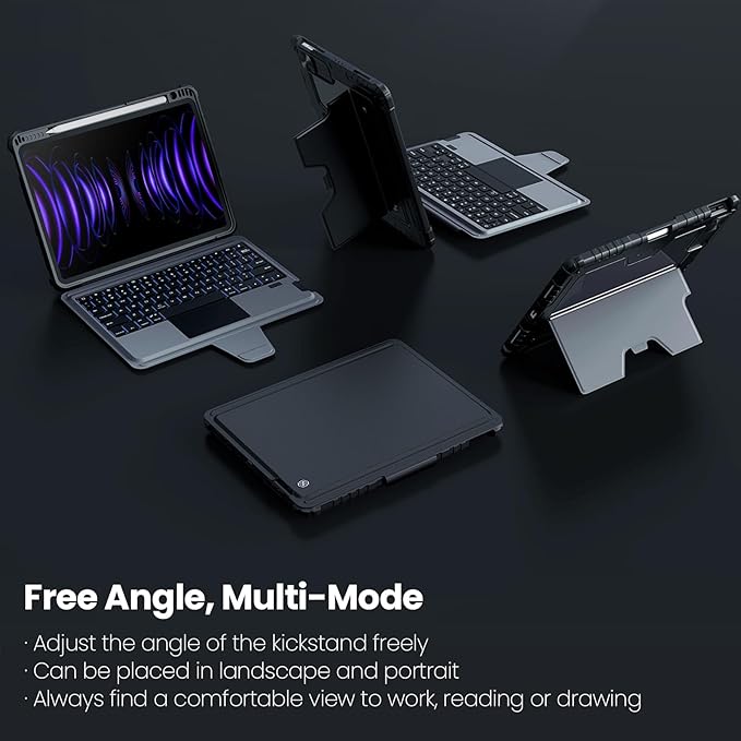 Nillkin iPad Pro 11(1st/2nd/3rd/4th Gen) & iPad Air 5th/4th Generation Case with Keyboard, Magic Trackpad, Rugged Case with Detachable Keyboard, 7 Backlight Colors, Portrait/Landscape Modes, Black