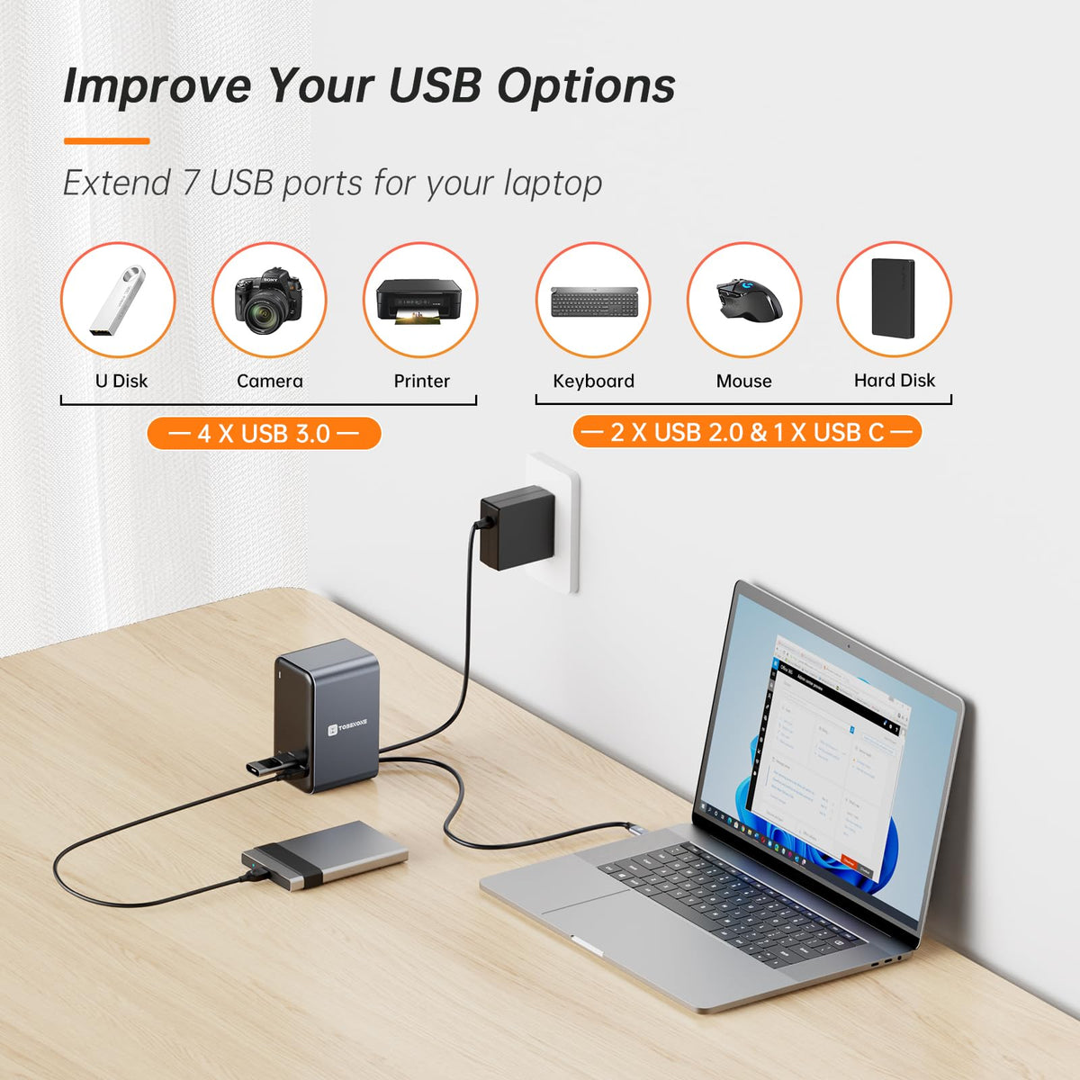 TobenONE USB C Laptop Docking Station Dual Monitor Plug and Play 7 USB Port