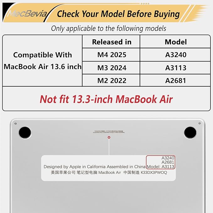 Compatible with MacBook Air 13.6 inch Case, M4 A3240/M3 A3113/M2 A2681 (Released 2025 to 2022), Hard Shell, Keyboard Cover, Screen Protector, Webcam Cover & Type-C Adapter, Mountain