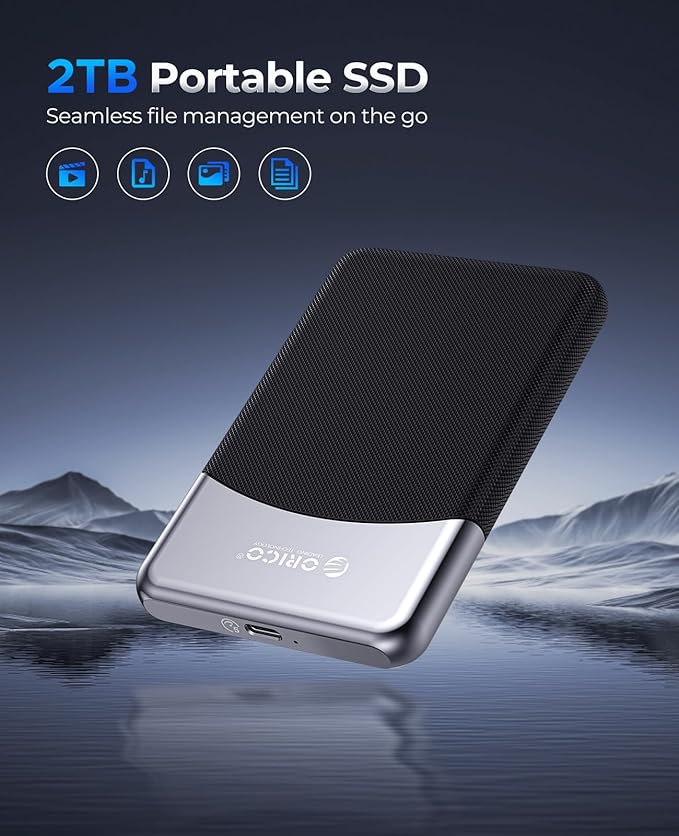 ORICO 2TB External SSD with 2 in 1 USB C Cable, Portable Solid State Drive USB 3.2 Gen 1 Up to 460MB/s, Dust and Drop Resistance, Reliable Storage for USB-C Smartphone, PC, Tablet, Labtop - M25PRO