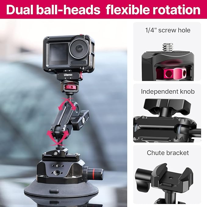 ULANZI SC-02 Suction Mount 4.5'', Magic Arm Bracket for DSLR Cameras Action Camera Video Shooting Filming, Compatible with DJI OSMO Pocket 3/Insta 360 x5/OSMO 360/Sony/Canon/Nikon/Fuji Action Cameras