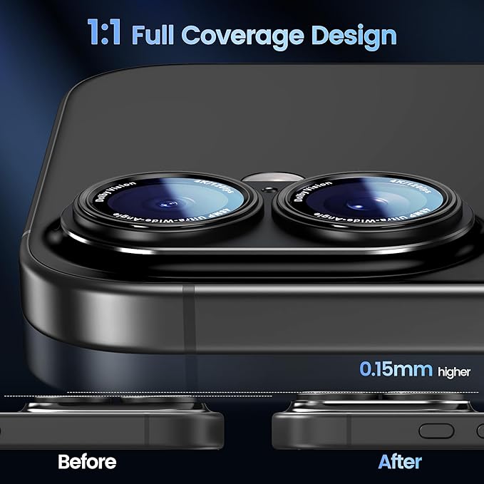 CACOE for iPhone 16/16 Plus Camera Lens Protector - Metal Frame Tempered Glass Cover, [Anti-Scratch] [Drop-Proof][Strong-Adhesion] Camera Screen Cover (Black)