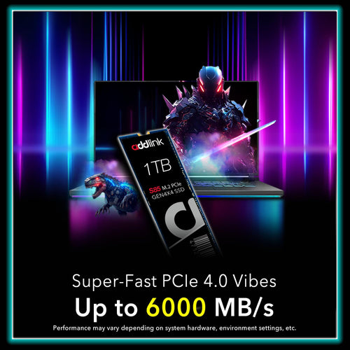 Addlink S85 1TB NVMe SSD M.2 2280 PCIe 4.0 Gen4 Internal Solid State Drive, Up to 6000MB/s, HMB Technology, 3D TLC NAND, Storage Upgrade for Laptop, Desktop PC, Gaming, Creators (ad1TBS85M2P)