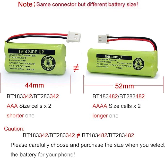 GEILIENERGY BT162342/BT262342 Battery Compatible for BT183342/BT283342 BT166342/BT266342 VTech CS6114 CS6419 CS6719 at&T EL52300 CL80111 Cordless Phone (Pack of 2)