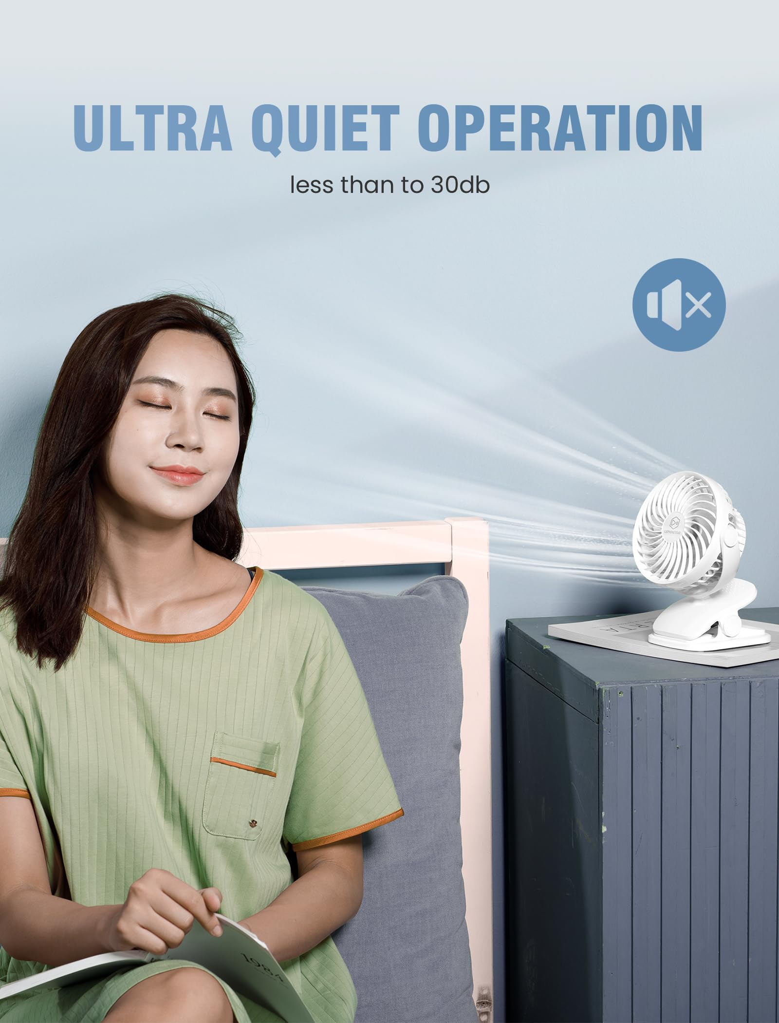 AA Battery Powered Clip on Fan with 4-Speed, 5’’ Small Desk Fan with Aroma Function, USB Powered, 360°Rotation, Ultra Quiet, for Golf Cart, Stroller, Bedroom,Car(Batteries Not Included) (White)