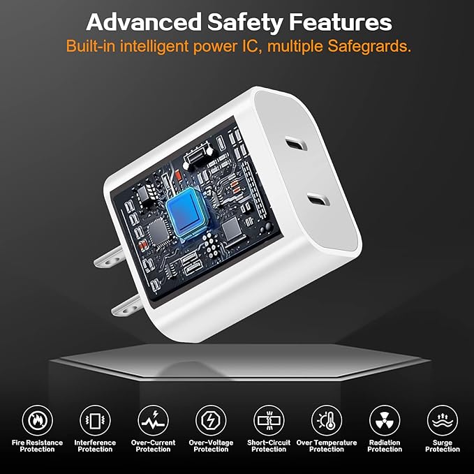 Fast iPhone Charger,Dual Port USB C iPhone Charger Fast Charging Block,2Pack Double Type C Apple Wall Charging Adapter Plug,4Pack Quick USB C to Lightning Cable for iPhone 14Pro/13/12/11/MiNi/XS/XR/SE