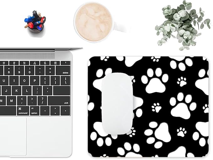 Mouse Pad, Cute White Dog Paw Mouse Pads for Desk, 9.5" x 7.9" Non-Slip Rubber Base Computer Mousepad with Women, Portable Square Design for Wireless Mouse and Pad Laptop Office & Travel