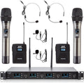 4 Channel Wireless Microphone System UHF 2 Cordless Handheld Mics and 2 Lavalier Headset Mics for Karaoke Church Speaking Conference Meeting Party, 4x25 Adjustable Frequency (2 Handheld + 2 Bodypack)