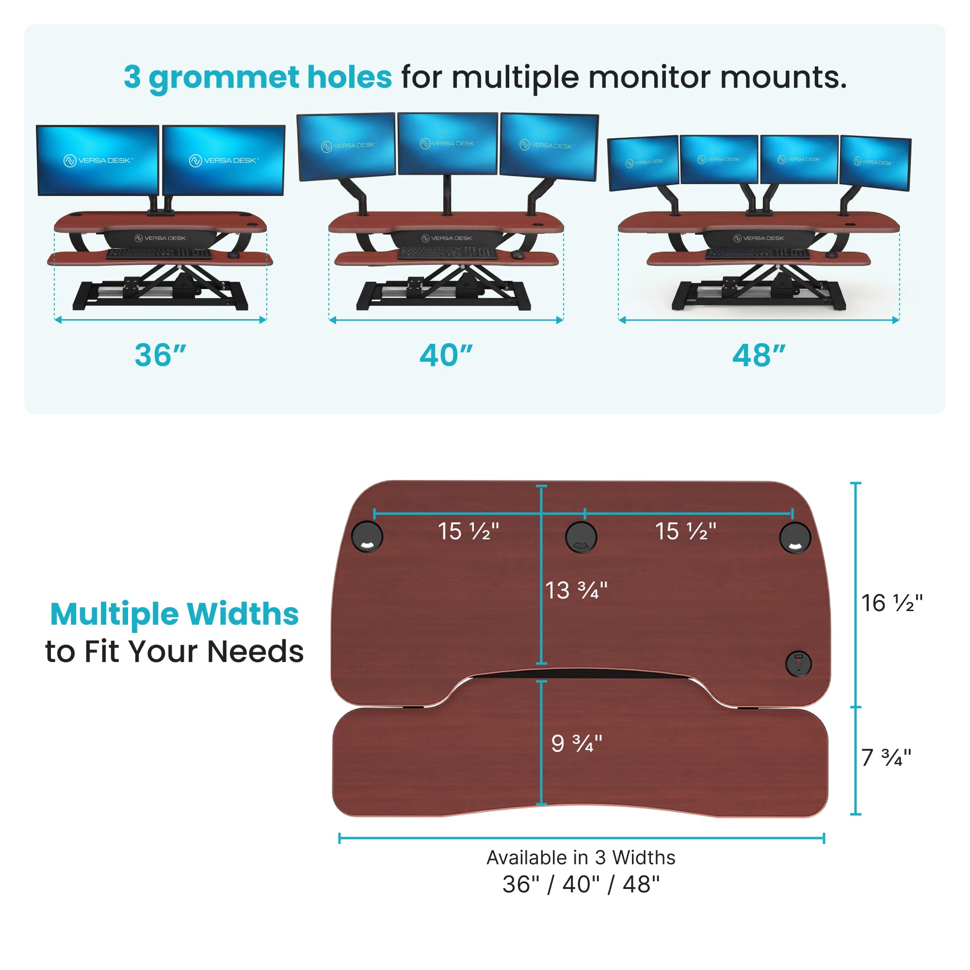 VERSADESK PowerPro 48 Inch Electric Standing Desk Converter – Push-Button Height Adjustable Sit to Stand Desk Riser for Multiple Monitors – Motorized Desktop Workstation with Wide Keyboard Tray