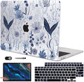 Compatible with 2018 2019 2020 2021 MacBook Air 13 inch Case M1 A2337 A2179 A1932, Clear Printed Pattern Hard Shell Case & Keyboard Cover for Mac Air 13 M1 Touch ID, Navy Blue Wild Flowers