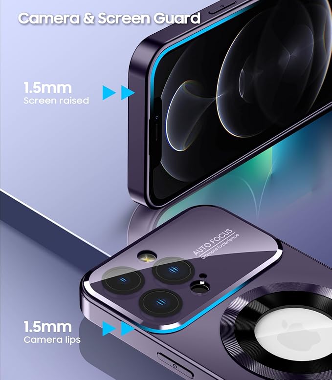 Magnetic for iPhone 12 Pro Max Case, Compatible with MagSafe, Built-in Camera Lens Protector, Logo View, Military Grade Drop Proof Phone Case Cover, Purple