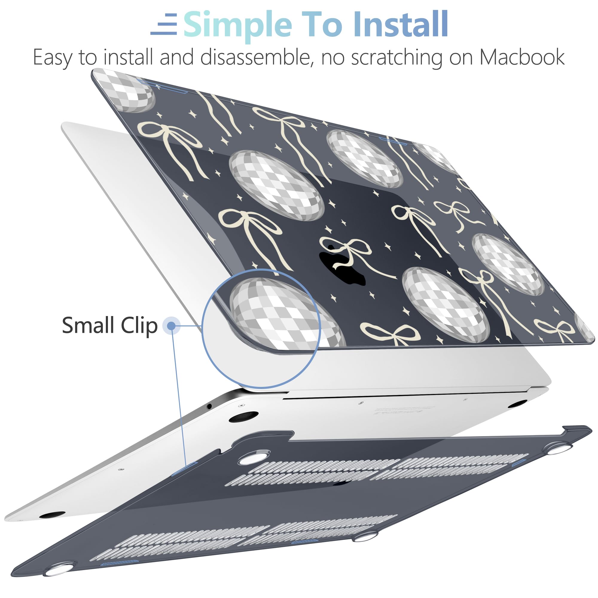 MEEgoodo for MacBook Air 13 inch Case 2021 2020 2019 2018 Released A2337 M1 A2179 A1932 with Touch ID, Plastic Hard Shell & Keyboard Cover Compatible with MacBook Air Case 13.3,Silver Disco Balls&Bows