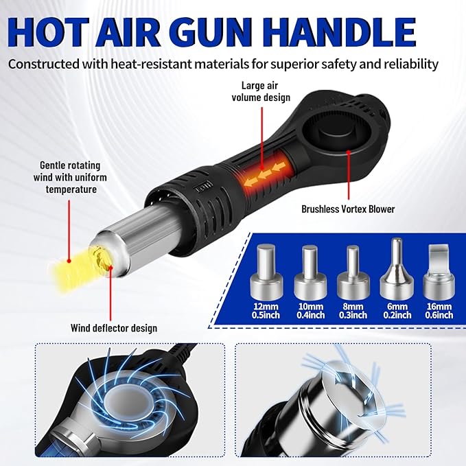 HengTianMei 720W Hot Air Soldering Station 2-IN-1 SMD Soldering Iron Station with 2 Helping Hands, 3 Soldering Tips, 5 Nozzles, Sleep Mode, Fast Heating, 392℉-932℉, for Electronics PCB Repair（8512P）