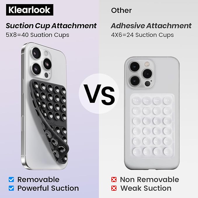 Klearlook Silicone Suction Cup Phone Case Mount Double Sided, Silicon Sticky Phone Grip with Higher Suction for Cell Phone, Hands-Free Phone Accessories Holder for Selfies and Videos, Black