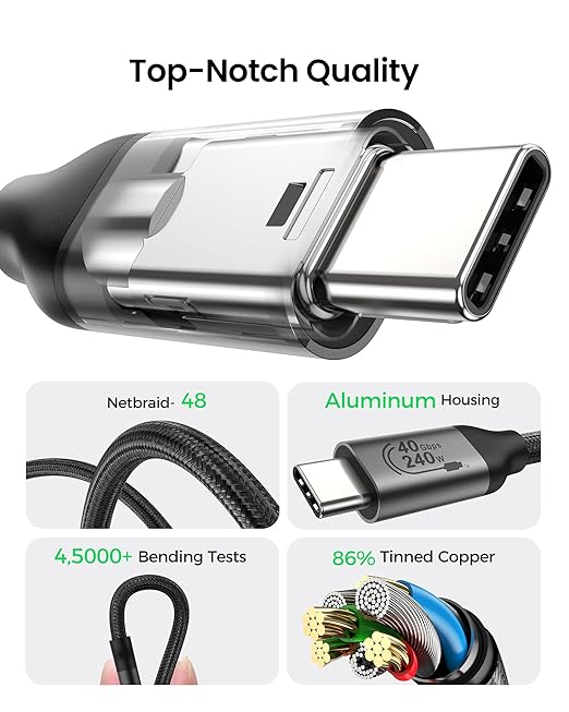 Silkland USB C Data Cable 40Gbps, USB4 for Thunderbolt 4 Cable 1.6FT, Supports 240W PD 3.1 Charging, [8K/6K 60Hz] USB C Monitor, Compatible with MacBook, SSD, Hub,Docking, eGPU, iPhone 16