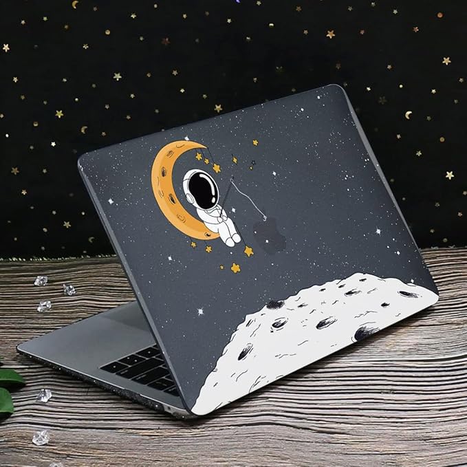 for MacBook Pro 13 inch Case M2 2022 2021 2020 Release A2338 M1 A2289 A2251 with Touch Bar & Touch ID, Astronaut Moon Glitter Black Plastic Hard Laptop Cover Keyboard Skin Screen Protector