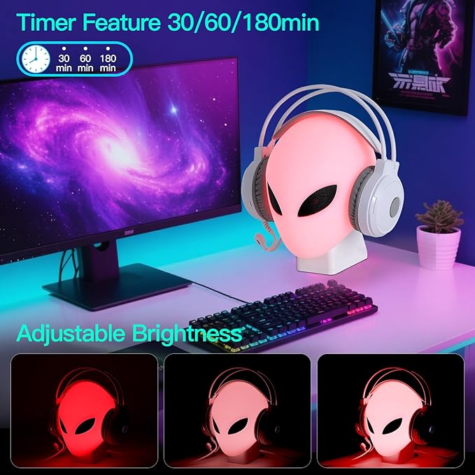 RGB Headphone Stand with Music Rhythm Light, 8-Color LED Gaming Headset Holder with USB & Type-C Charging Ports, Voice-Activated Light for PC Desk Setup, Gamer Gifts for Men & Boys