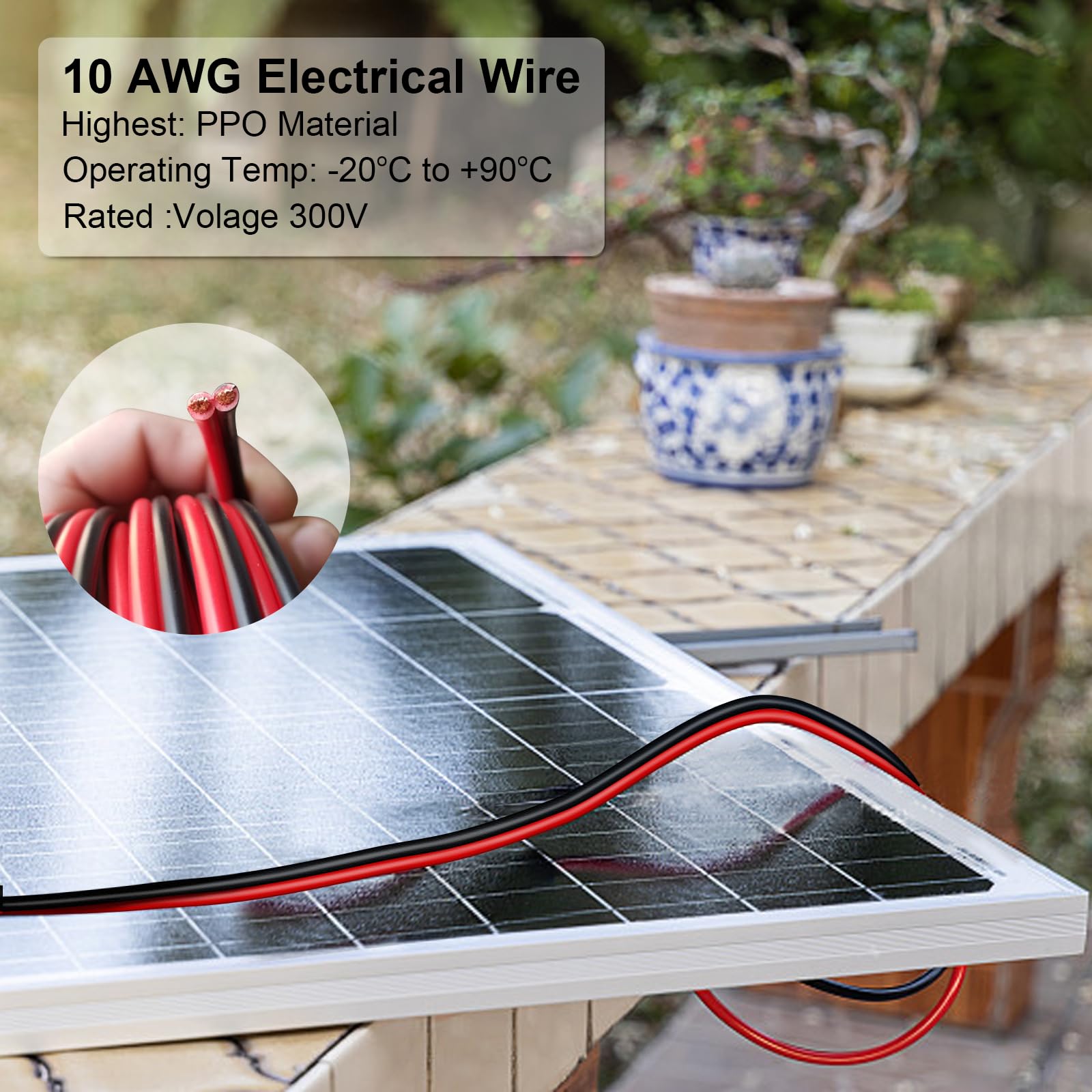 Shirbly 10 Gauge Wire 50FT Tinned Copper Wire - 2 Conductor Parallel Wire Insulated Stranded Wire for Solar Panel Car Audio Auto, Low Voltage Electrical Wire for LED Lighting (10AWG 50FT)