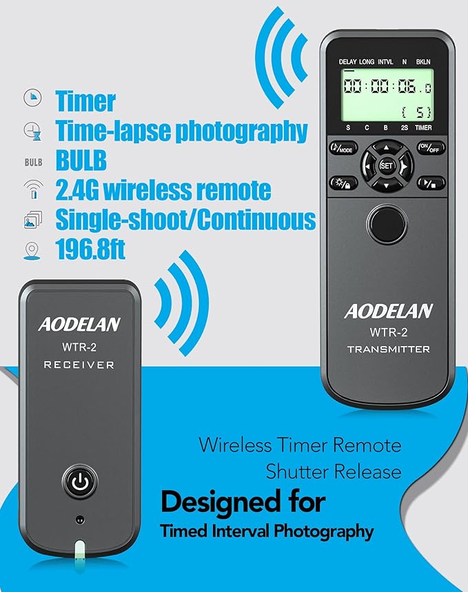 AODELAN Wireless Intervalometer Timer Remote Control, Long Exposure Shutter Release for Sony A99 A77II A77 A33 A55 A57 A100 A200 A500 A850; Replaces Sony RM-L1AM Cable