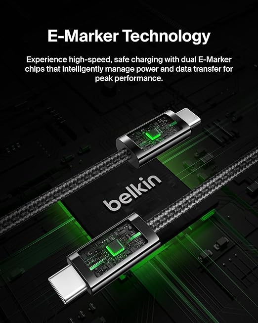 Belkin USB C to USB C Cable, 3.3ft, 240W - Type C Charger, iPhone Charger Cord, Soft, Braided, Flexible for iPhone 17, Galaxy S25, Pixel 10, MacBook, Chromebook, iPad Pro, Switch Steam Deck – Black
