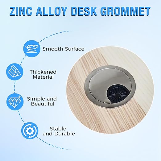 Desk Grommet 3-1/8" (80 mm), Desk Cord Hole Cover, Cable Grommet Metal Zinc Alloy Materilal, Desk Hole Grommet for Office and Home Table Cable, Detachable Cable Cord Organizer (Flat Black 2 Pcs)