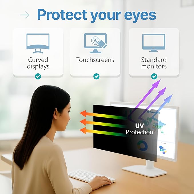 VINTEZ 22 Inch 16:10 Privacy Screen for Computer Monitor and Laptop - Anti Glare Protector Film Blue Light Filter Eye Protection - Computer Screen Privacy Shield, [1 Pack]