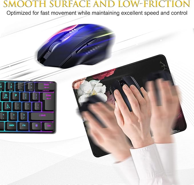 JIKIOU 3 Pack Mouse Pad with Stitched Edge, Comfortable Mouse Pads with Non-Slip Rubber Base, Washable Mousepads Bulk with Lycra Cloth, Mouse Pads for Computers Laptop Mouse 10.2x8.3x0.12inch Peony