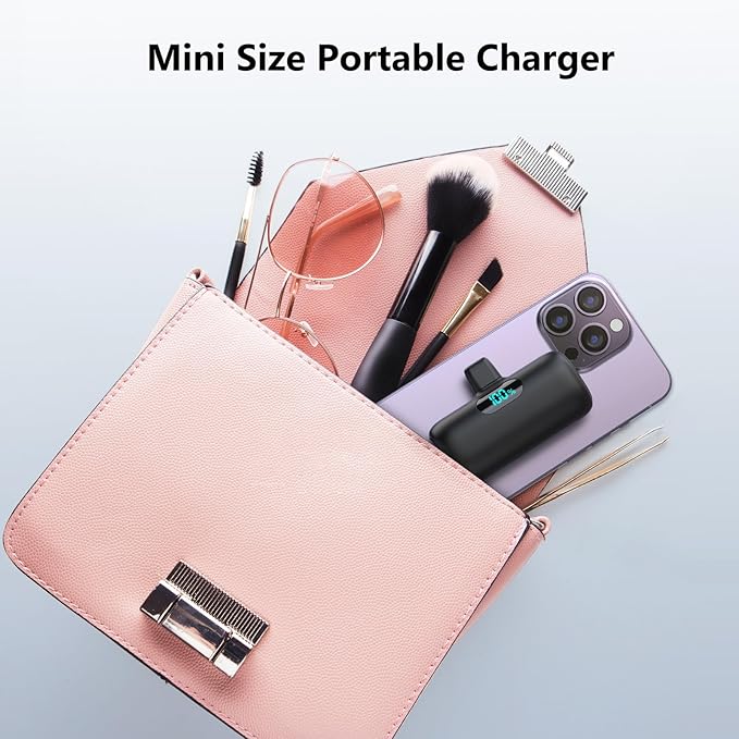 [2 Pack] Samll Portable Charger for iPhone 16/15 Series, 5000mAh 3A PD USB C Power Bank, Mini LCD Display Battery Pack Compatible with iPhone 16/16 Plus/16 Pro/15 Pro Max,Samsung,Android/Moto/LG etc