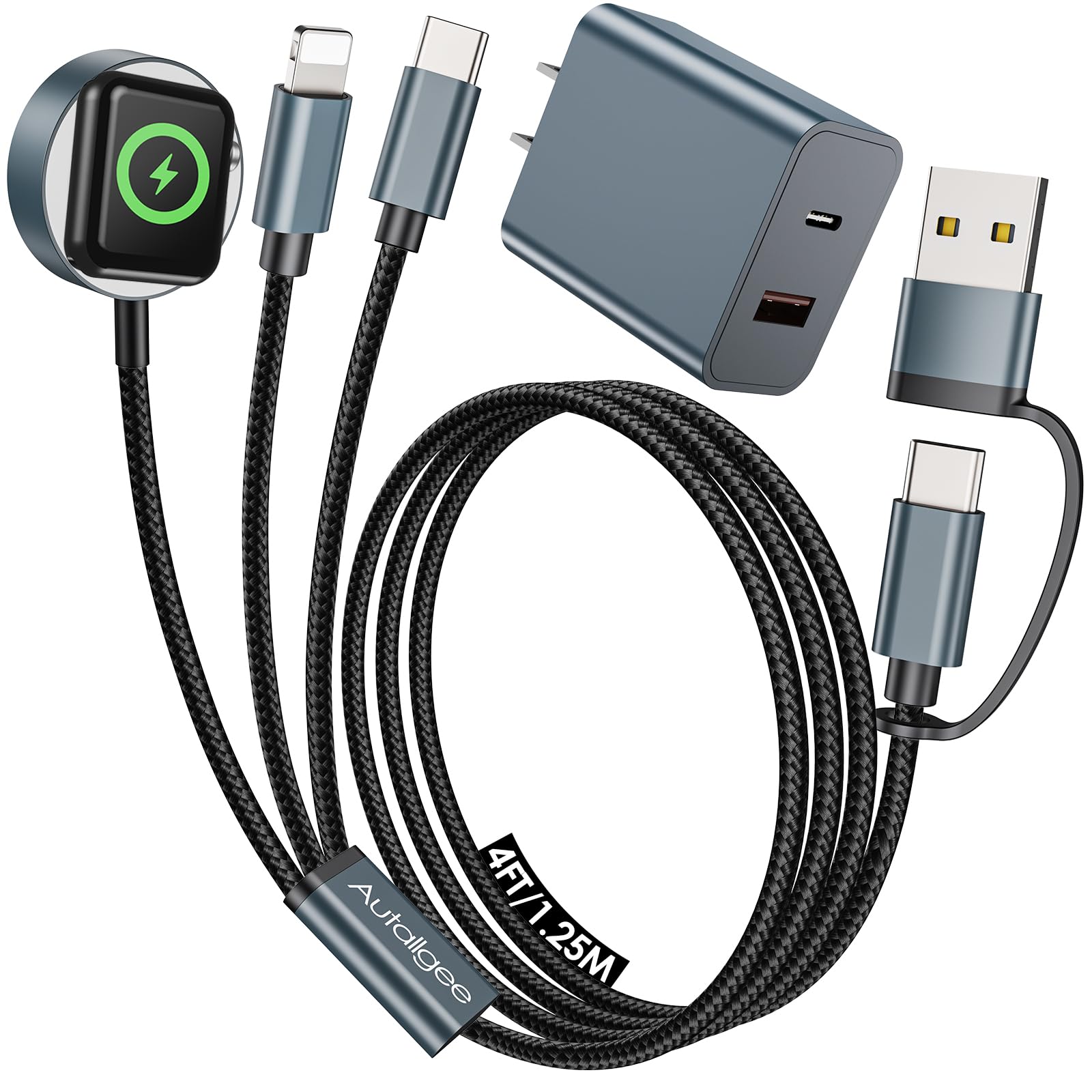 Travel Essentials for Apple Watch Charger,3 in 2 USB C Cable PD20W Block for Multi Charging Cable Cord,Vacation Camping RV Essentials Portable Designed for iWatch &iPhone 17-11 -4.1FT