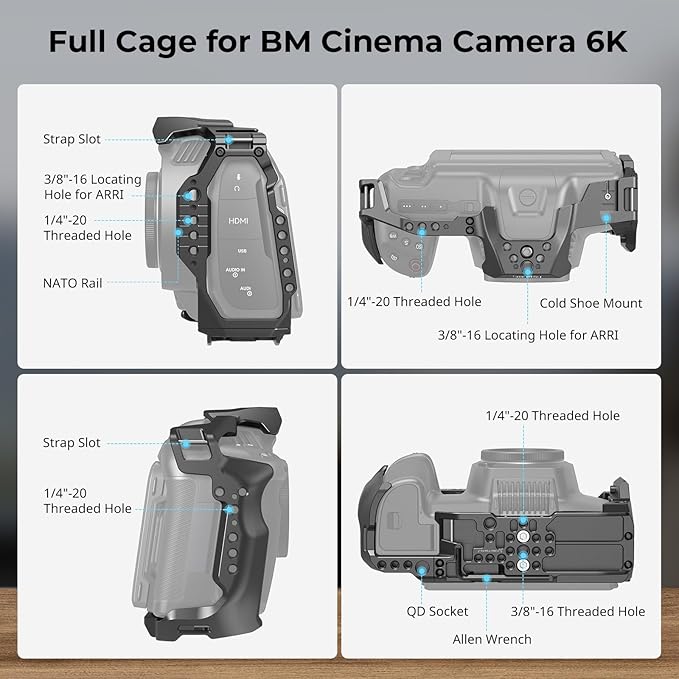 SmallRig Camera Cage Basic Kit for Blackmagic Design Cinema Camera 6K, Full Cage for BMCC 6K, with Top Handle, SSD Mount Bracket, Cable Clamp and Lens Mount Adapter Support - 4574