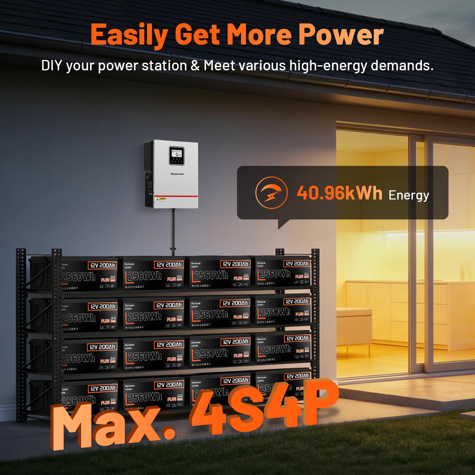 HumsiENK 12V 200Ah LiFePO4 Lithium Battery – Max. 2560Wh, 6000-15000 Deep Cycle Battery with 250A BMS, Low-Temp Cutoff | A+ Grade Cells for Marine, Trolling Motor, Off-Grid Home Energy Storage