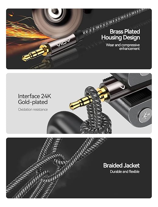 VIOY Headphone Extension Cable 20 FT,[Copper Shell, Hi-Fi Sound] 3.5 mm Male to Female Stereo Audio Cable Nylon Braided Aux Cord for Smartphones, Tablets, Media Player
