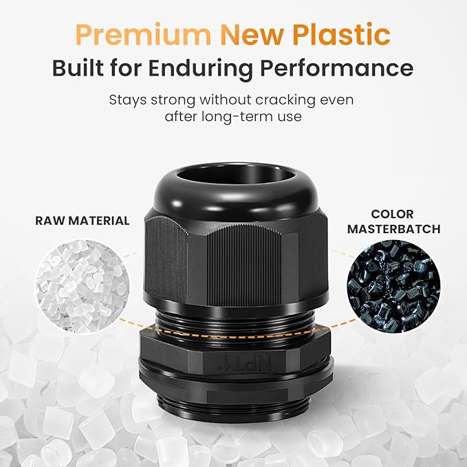 QILIPSU 20pcs 1" NPT Cable Gland Waterproof IP68 Nylon Cable Pass Through Cord Grip Connector Strain Relief Wire Grommet